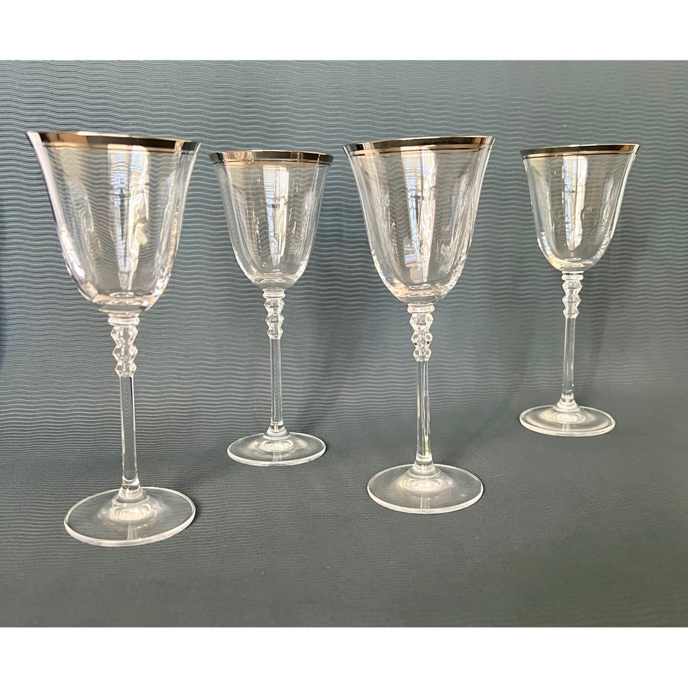 Mikasa Sonata Platinum Rim Glasses 8"Wine/Water Goblets Long Stem Set of 4